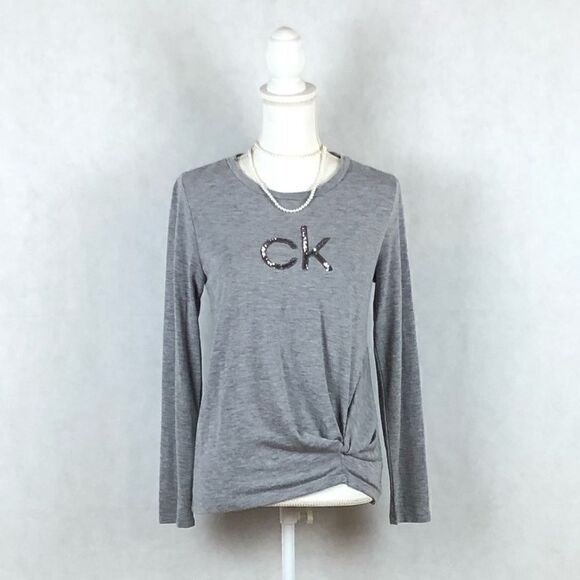 Sz S Calvin Klein Gray Sequin Top - Picture 1 of 8